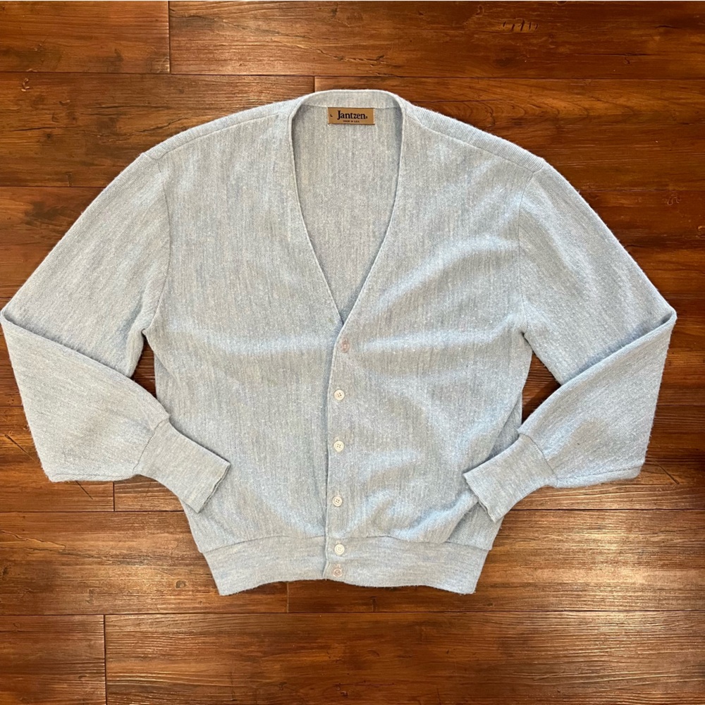 Vintage Jantzen Baby Blue Fuzzy Cardigan Size Large